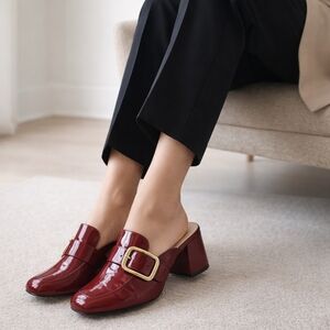 #2079 Werner Burgundy Patent Leather Mule Heels